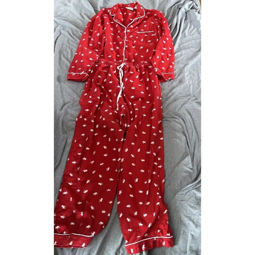 Women's Intimate Essentials Red Pajama Set Christmas, Moose Flannel Sz M